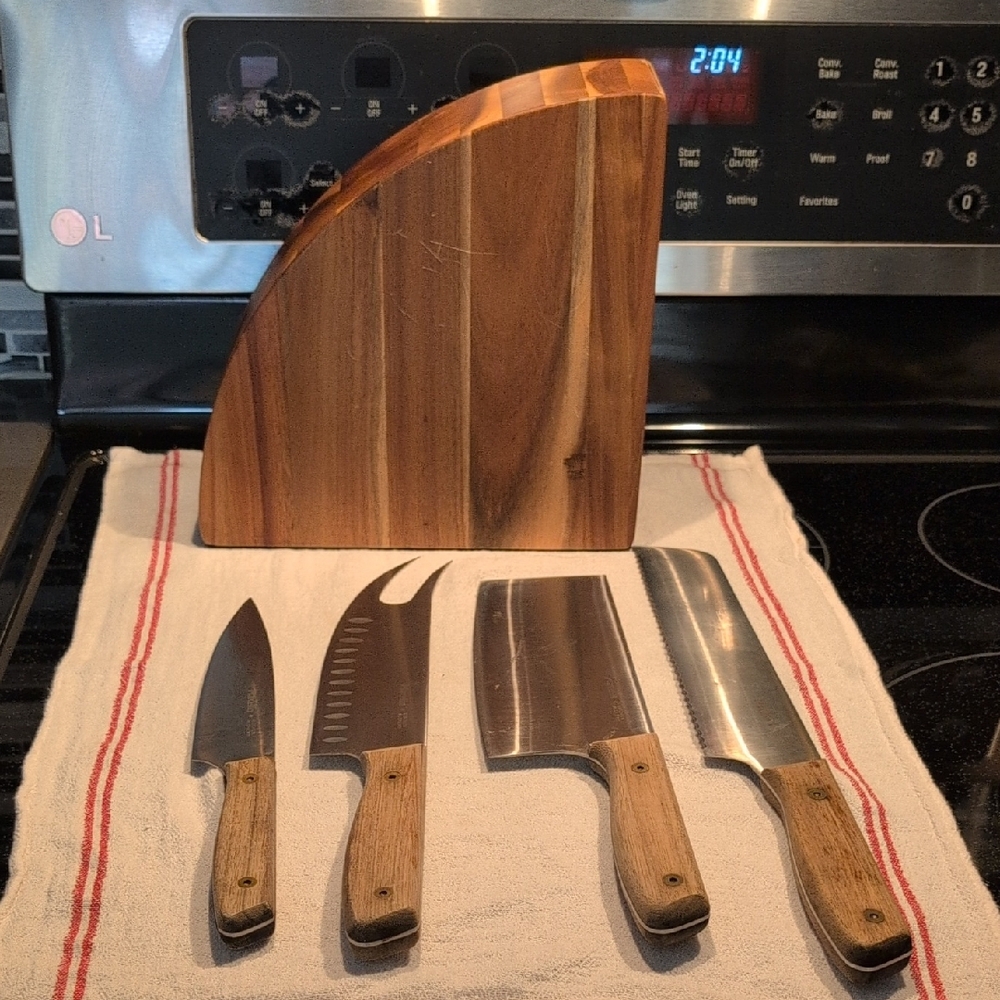 Marcellin Acacia Wood Knife Block Set with Stainless Steel Knives